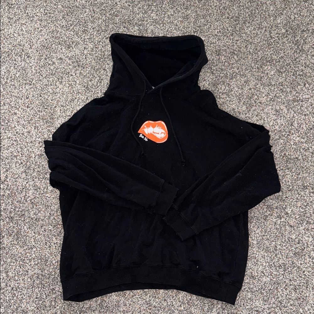 Kittenish Black Hoodie with Orange Lip Patch